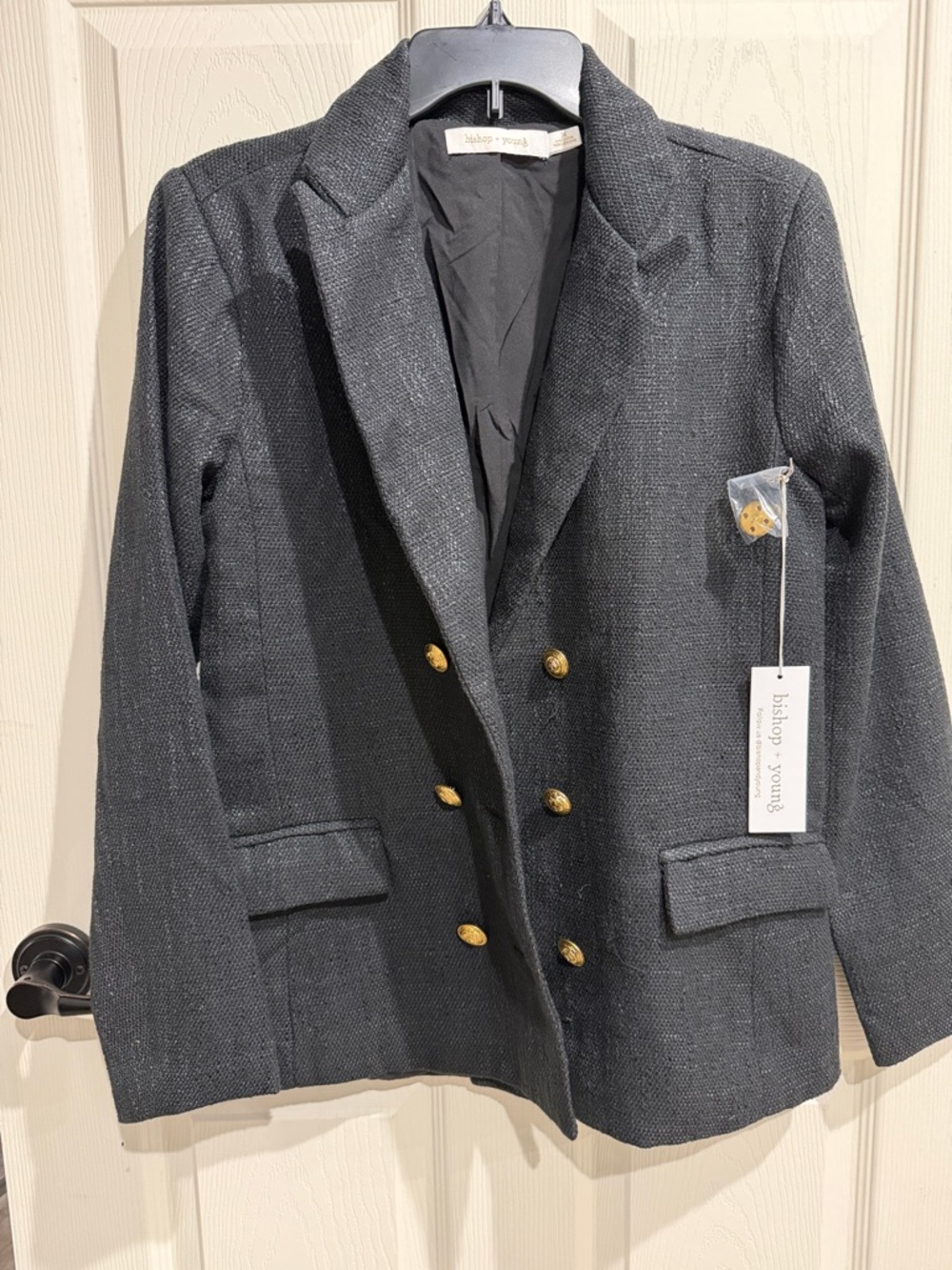 bishop + young Black Double-Breasted Blazer with Gold Buttons size medium